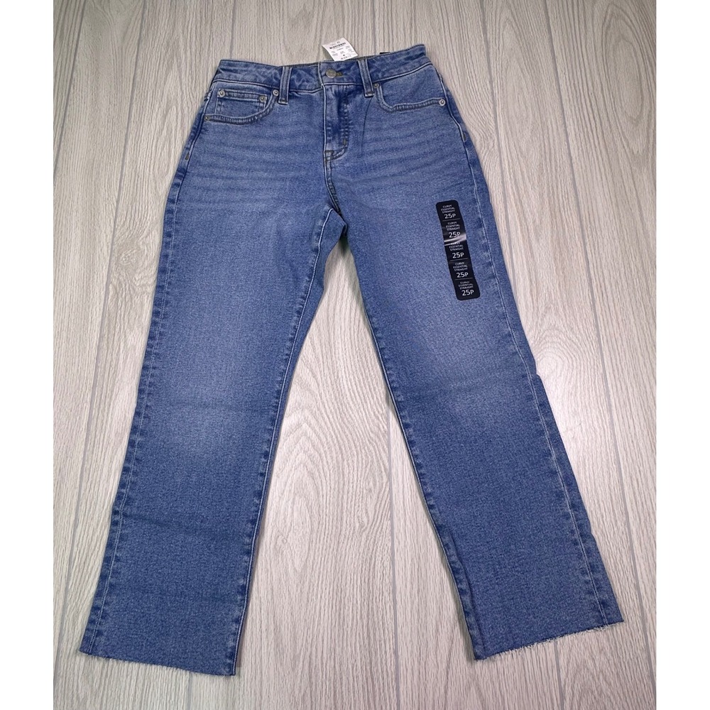 J.Crew Curvy Essential Straight Jeans 25P Medium Wash Raw Hem CE659 NEW‎
